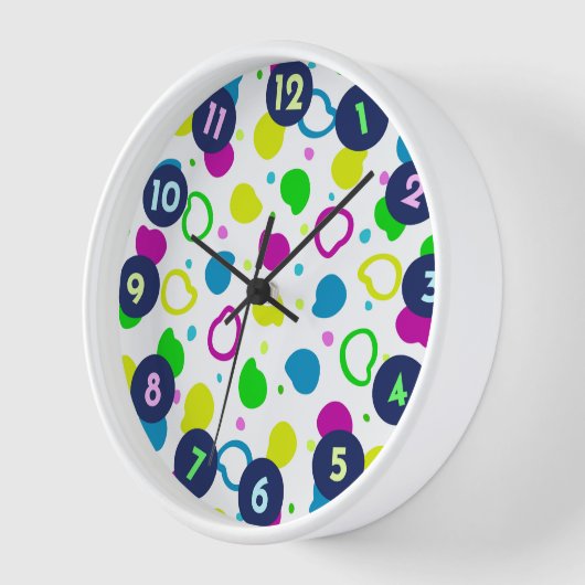 ネオンカラフルドットと形状レトロパターン 壁時計 (傾斜)