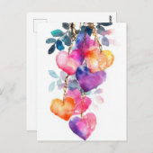 ネオンカラフルハートバレンタインの挨拶 ポストカード (正面/裏面)