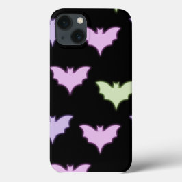 ネオンカラフルピンクパープルグリーンこうもりハロウィンモ iPhone 13ケース