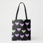 ネオンカラフルピンクパープルグリーンこうもりハロウィーン トートバッグ (正面)