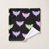 ネオンカラフルピンクパープルグリーンこうもりハロウィーン バスタオルセット (ウォッシュタオル)