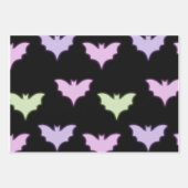 ネオンカラフルピンクパープルグリーンこうもりハロウィーン ラッピングペーパーシート (正面2)