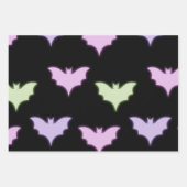 ネオンカラフルピンクパープルグリーンこうもりハロウィーン ラッピングペーパーシート (正面)