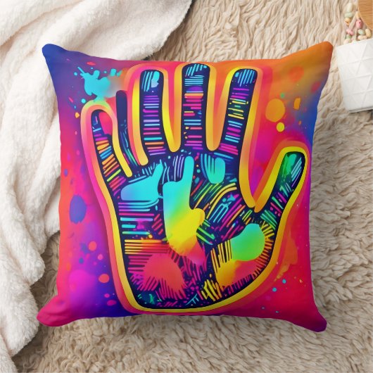 ネオンカラフルファイブ&ハーフフィンガープリントアート クッション (ブランケット)