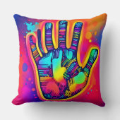 ネオンカラフルファイブ&ハーフフィンガープリントアート クッション (正面)