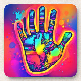 ネオンカラフルファイブ&ハーフフィンガープリントアート コースター