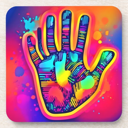 ネオンカラフルファイブ&ハーフフィンガープリントアート コースター (正面)