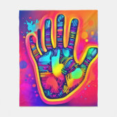 ネオンカラフルファイブ&ハーフフィンガープリントアート フリースブランケット (正面)