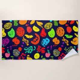 ネオンカラフルフルーツパターンアート ビーチタオル