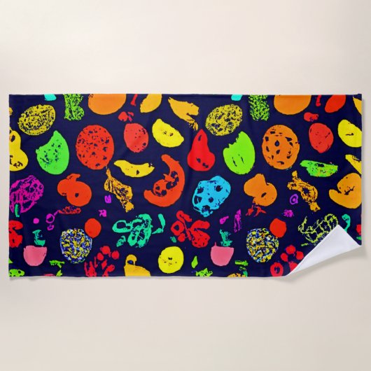ネオンカラフルフルーツパターンアート ビーチタオル (正面)
