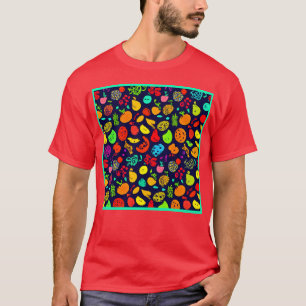 ネオンカラフルフルーツパターンアート Tシャツ