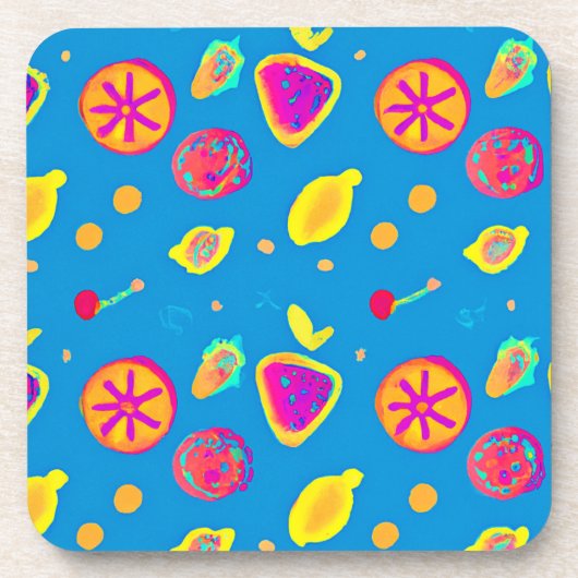 ネオンカラフルフルーツパターン交響曲 コースター (正面)