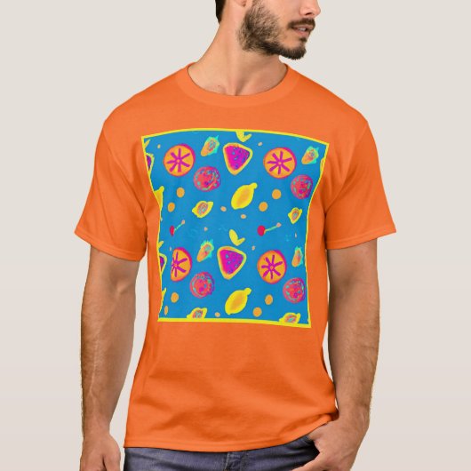 ネオンカラフルフルーツパターン交響曲 Tシャツ (正面)