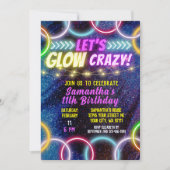 ネオンカラフルライツグローガール熱狂するズパーティー 招待状 (正面)