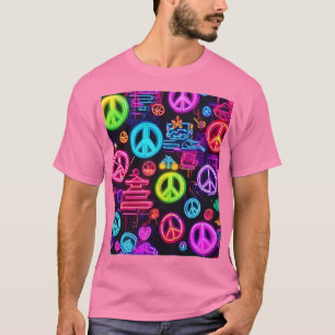 ネオンカラフル平和パターン Tシャツ