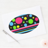 ネオンカラフル水玉模様ストライプピンクティール（緑がかった色）ライム 楕円形シール (封筒)