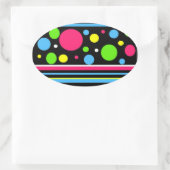 ネオンカラフル水玉模様ストライプピンクティール（緑がかった色）ライム 楕円形シール (バッグ)