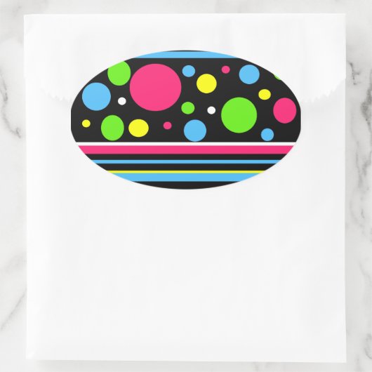 ネオンカラフル水玉模様ストライプピンクティール（緑がかった色）ライム 楕円形シール (バッグ)