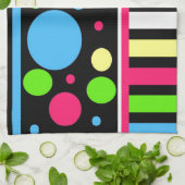 ネオンカラフル水玉模様ストライプピンクブルーグリーン キッチンタオル (折り畳み)