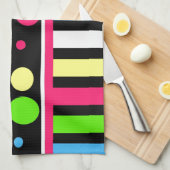 ネオンカラフル水玉模様ストライプピンクブルーグリーン キッチンタオル (四つ折り)