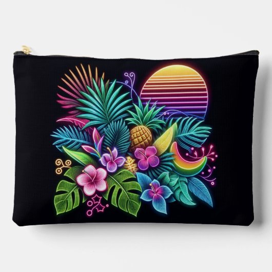 ネオンカラフル熱帯/ハワイアン アクセサリーポーチ (正面)