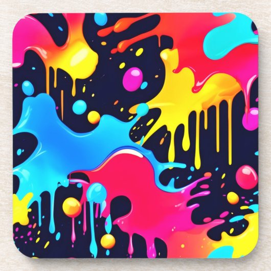 ネオンカラフル絵を描（ばちゃばちゃ）跳ねるアート コースター (正面)