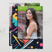 ネオンカラフル80年代レトロ卒業発表 招待状 (正面/裏面)