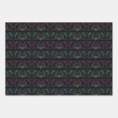 ネオンカラフル、黒い背景の抽象芸術バラ ラッピングペーパーシート (正面3)