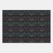 ネオンカラフル、黒い背景の抽象芸術バラ ラッピングペーパーシート (正面)