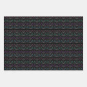 ネオンカラフル、黒い背景の抽象芸術バラ ラッピングペーパーシート (正面3)