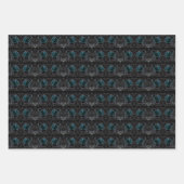 ネオンカラフル、黒い背景の抽象芸術バラ ラッピングペーパーシート (正面3)