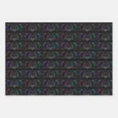 ネオンカラフル、黒い背景の抽象芸術バラ ラッピングペーパーシート (正面)