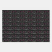 ネオンカラフル、黒い背景の抽象芸術バラ ラッピングペーパーシート (正面3)