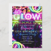 ネオンカラーが輝く誕生日パーティー Let's GLOW Crazy 招待状 (正面)