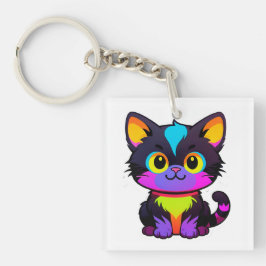 ネオンカラーのカラフルなキャラクター猫 キーホルダー