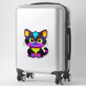 ネオンカラーのカラフルなキャラクター猫 シール (スーツケース)