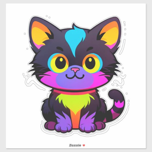 ネオンカラーのカラフルなキャラクター猫 シール (シート)