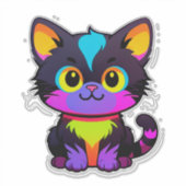 ネオンカラーのカラフルなキャラクター猫 シール (正面)