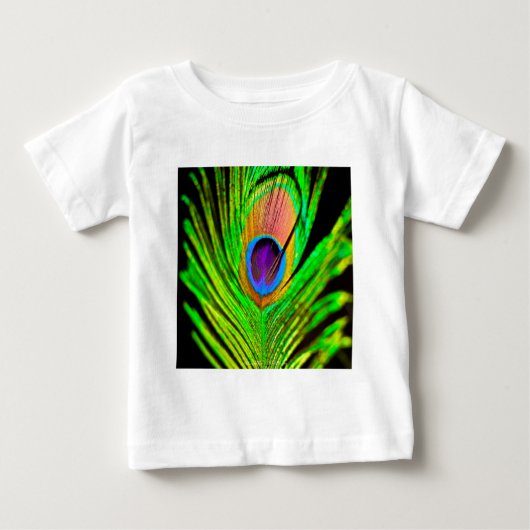 ネオンカラーのクジャクの羽 ベビーTシャツ (正面)