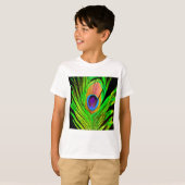 ネオンカラーのクジャクの羽 Tシャツ (正面フル)