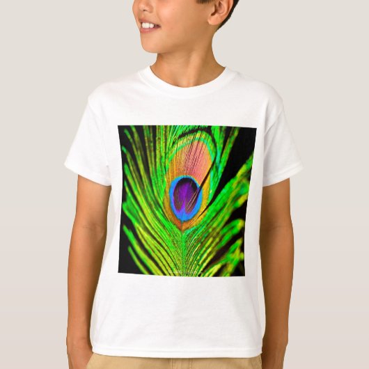ネオンカラーのクジャクの羽 Tシャツ (正面)