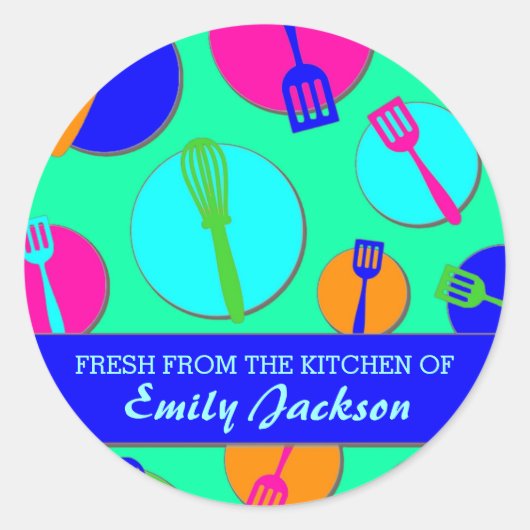 ネオンカラーのレトロな器具のカスタムラベル ラウンドシール (正面)