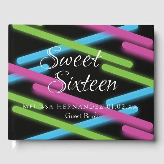 ネオンカラーの幾何学模様が輝くSweet 16 ゲストブック (正面)