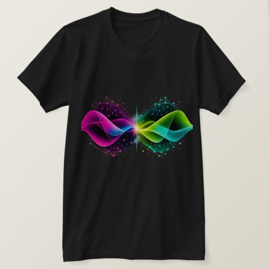 ネオンカラーの抽象的なネットワーク波 Tシャツ (デザイン正面)