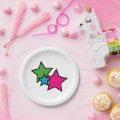 ネオンカラーの星 かわいい誕生日 ペーパープレート (パーティー)
