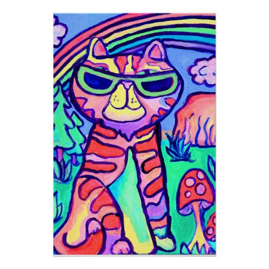 ネオンカラーの猫のクールアートペイントが楽しい ポスター (正面)