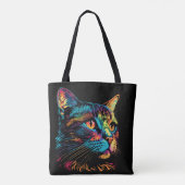 ネオンカラーの猫の顔 トートバッグ (裏面)