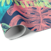 ネオンカラーアクアイエローグリーン熱帯葉 ラッピングペーパー (ロールコーナー)