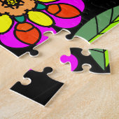 ネオンカラーオンブラックレトロフローラシームレスパターン ジグソーパズル (側面)