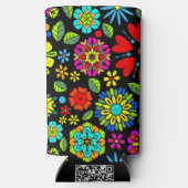 ネオンカラーオンブラックレトロフローラシームレスパターン スリム缶クーラー (裏面)